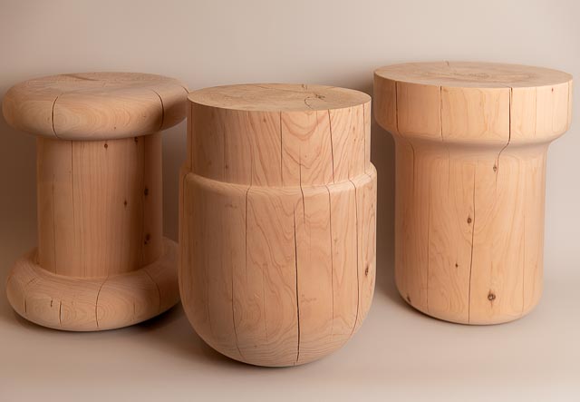 Studio Nikco S.NX hand turned timber stools and side tables
